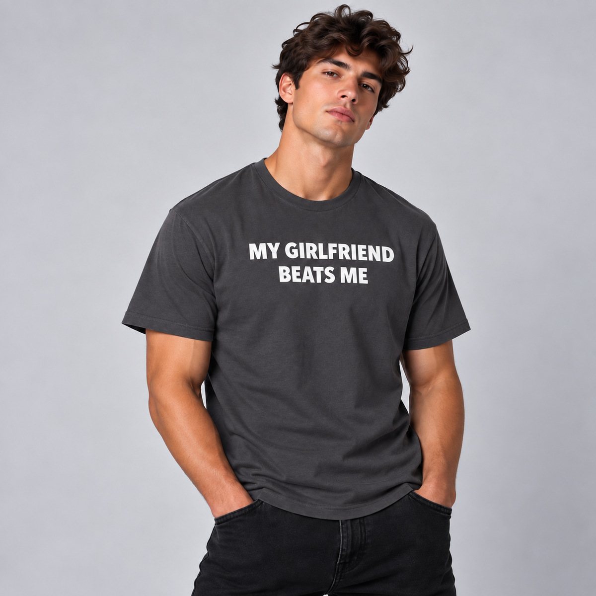 My Girlfriend Beats Me T-Shirt - Charcoal