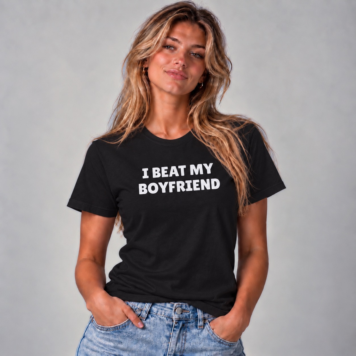 I Beat My Boyfriend T-Shirt - Black
