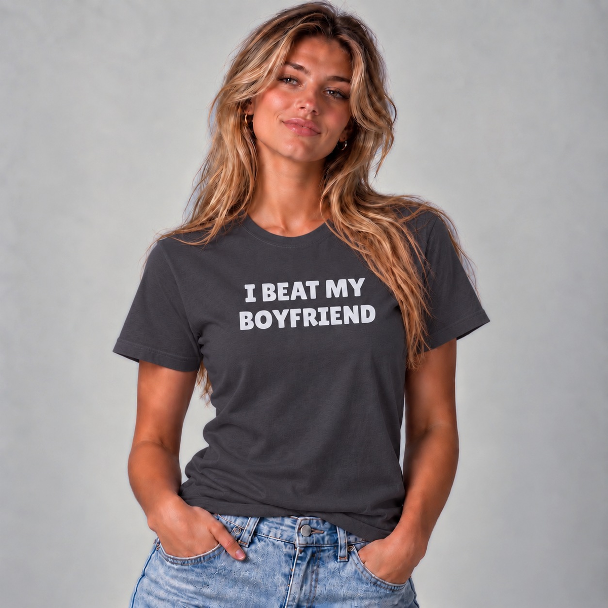 I Beat My Boyfriend T-Shirt - Charcoal